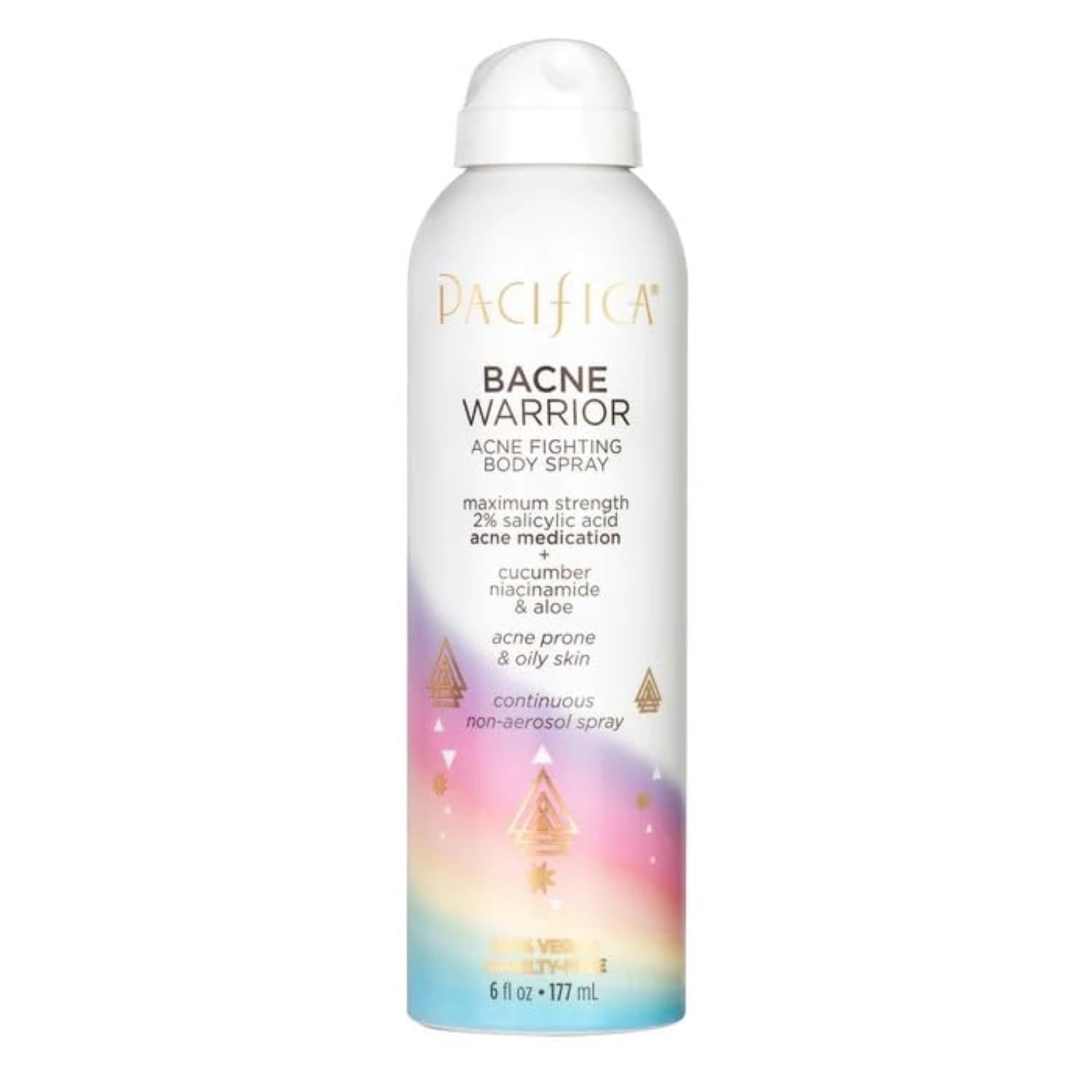 Pacifica Bacne Acne Cleanser Spray - Bacne Warrior - Body Spray for Acne Treatment - w 2 Salicylic Acid Niacinamide Aloe - for Body, Chest Back Acne for Teens Adults Vegan Dermatologist Tested