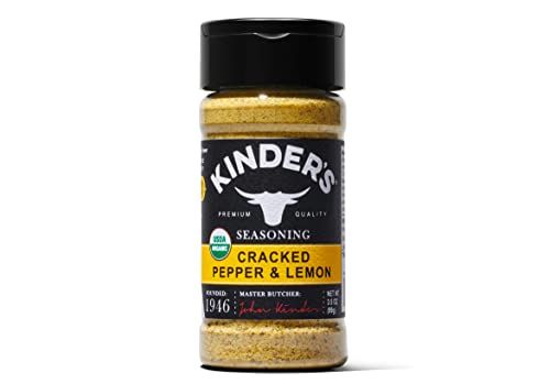 Kinder&#39;s Organic Cracked Pepper and Lemon, Premium Quality Seasoning, MSG Free and USDA Certified Organic, 3.5 oz