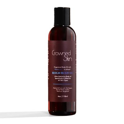 Crowned Skin Reign Cologned Body Oil Fresh Nautical Scent Blended with Pink Pepper Bergamot Infused with Organic Jojoba Grapeseed Oil Moisturizing Formula with All-Day Fragrance 4oz