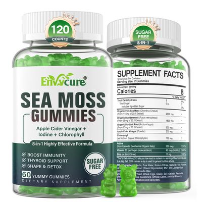 Sea Moss Gummies Sugar-Free, Extra Strength Irish Moss Gel Supplement with Iodine, Chlorophyll, Unfiltered ACV, D3, Burdock Root, Bladderwrack for Immune, Digestive, Skin, Hair, Detx, Vegan, 2Pack