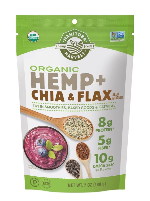 Manitoba Harvest Organic Hemp and Chia and Flax, 7 oz, 8g Plant Based Protein, 5g of Fiber per Serving, Vegan, Keto, Paleo, Omega 3 6, Superseed Blend for Smoothies, Baking