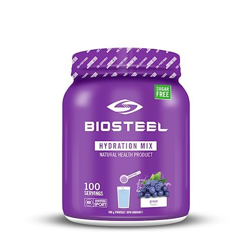 BioSteel Hydration Mix, Sugar-Free Formula with Essential Electrolytes, Replenish After Workouts, Grape, 100 Servings
