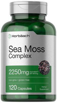 Horbach Sea Moss Complex Capsules 2250mg 120 Count Complex Formula with Bladderwrack Burdock Root Non-GMO Gluten Free Supplement
