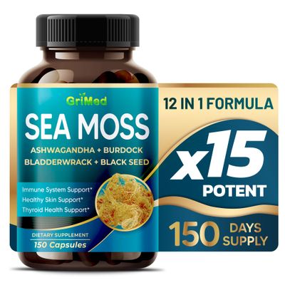 Premium Sea Moss 301 Extract 16,100mg with Ashwagandha, Burdock Bladderwrack, Black Seed for Immune System, Skin, Digestion Energy- Made in The USA (150 Count (Pack of 1))