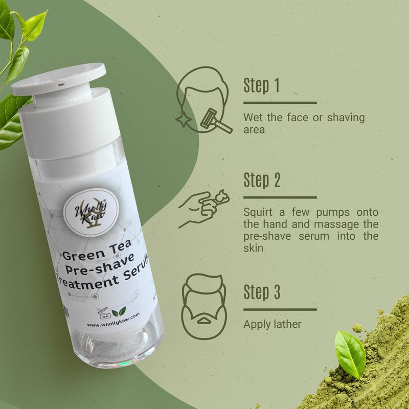 Wholly Kaw Unscented Pre-Shave Treatment Serum. Fragrance Free. Suitable for sensitive skin. Close Comfortable Shaves. Hydrating. Moisturizing. Enriched with Green Tea, Cottonseed Milk, and Glycerin