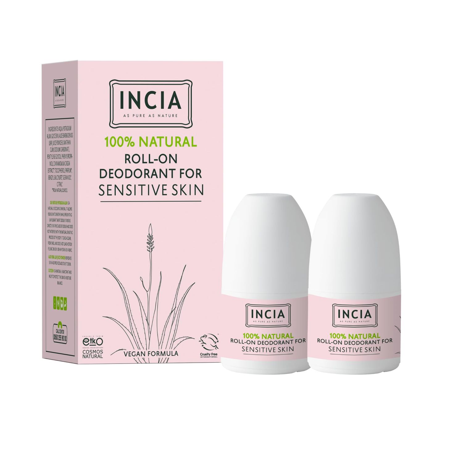 Incia, Natural Deodorant Vegan Aluminum Free Deodorant for Men and Women Fresh Cruelty Free, Paraben Free, Natural Fragrance (Sensetive, Pack of 2)