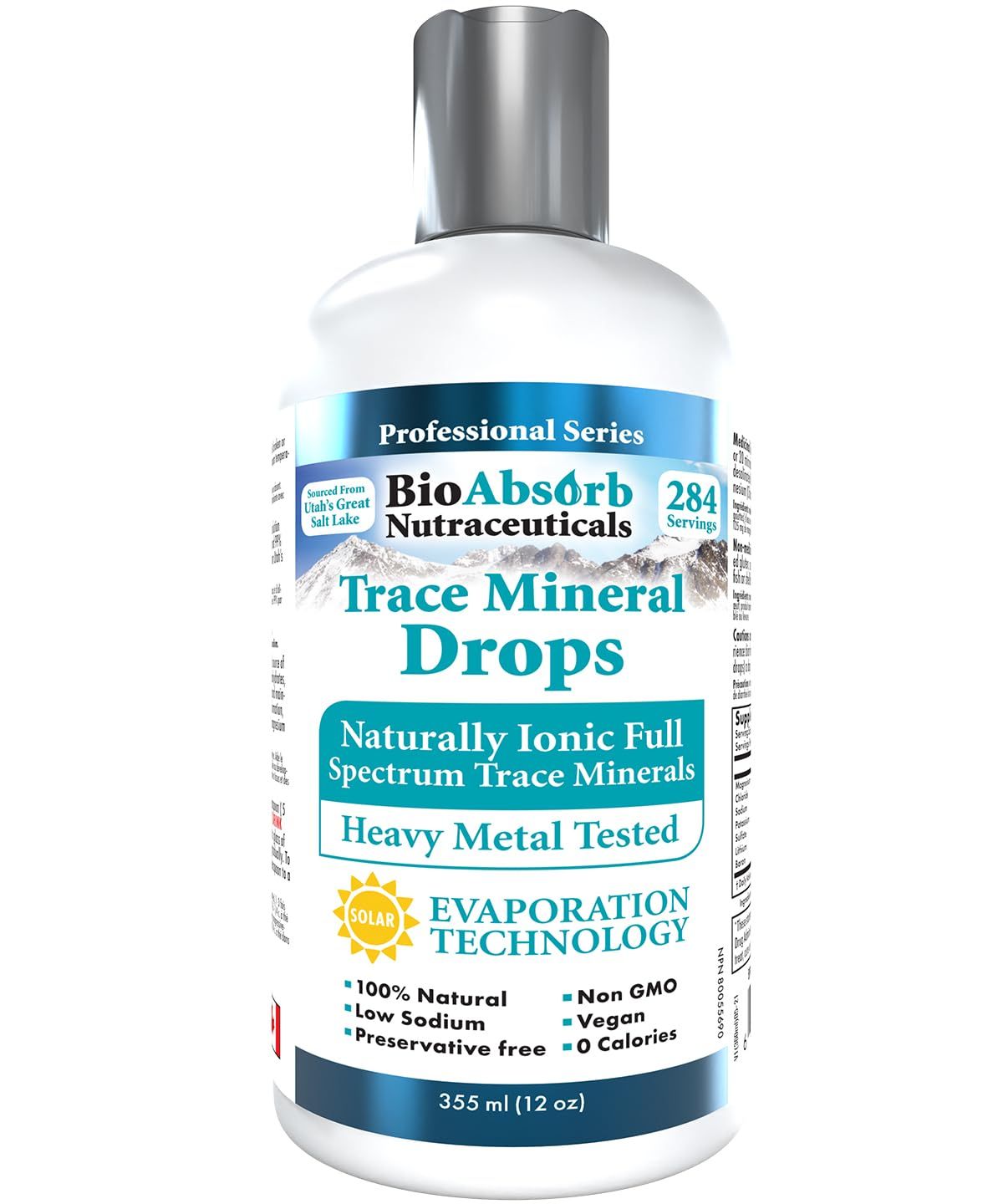 Bio Absorb Trace Mineral Drops. Heavy Metal Tested. 284 Servings of Organic Trace Minerals from Concentrated Utah&#39;s GSL Sea Water. 125mg of Ionic Magnesium (12 oz)