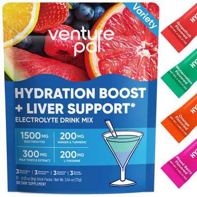 Venture Pal Sugar-Free Hydration Boost Liver Support - Liquid Daily IV Hydration Packets Electrolytes Drink Mix with 7 Electrolytes 5 Vitamins, Milk Thistle Keto Friendly Vegan, 12 Sticks