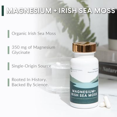 Nutritional Roots - Magnesium Irish Sea Moss - 350mg Magnesium Glycinate Organic Irish Sea Moss - Essential Minerals - Supports Heart Bone Health - Dietary Supplement - 30 Servings - 60 Capsules