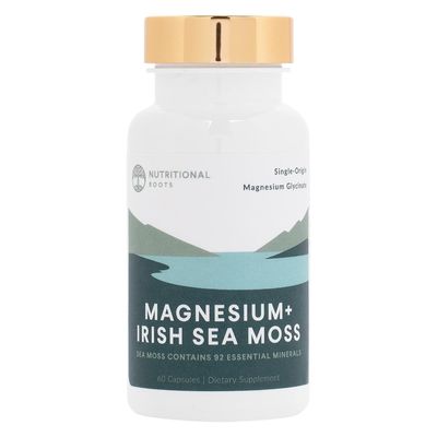 Nutritional Roots - Magnesium Irish Sea Moss - 350mg Magnesium Glycinate Organic Irish Sea Moss - Essential Minerals - Supports Heart Bone Health - Dietary Supplement - 30 Servings - 60 Capsules