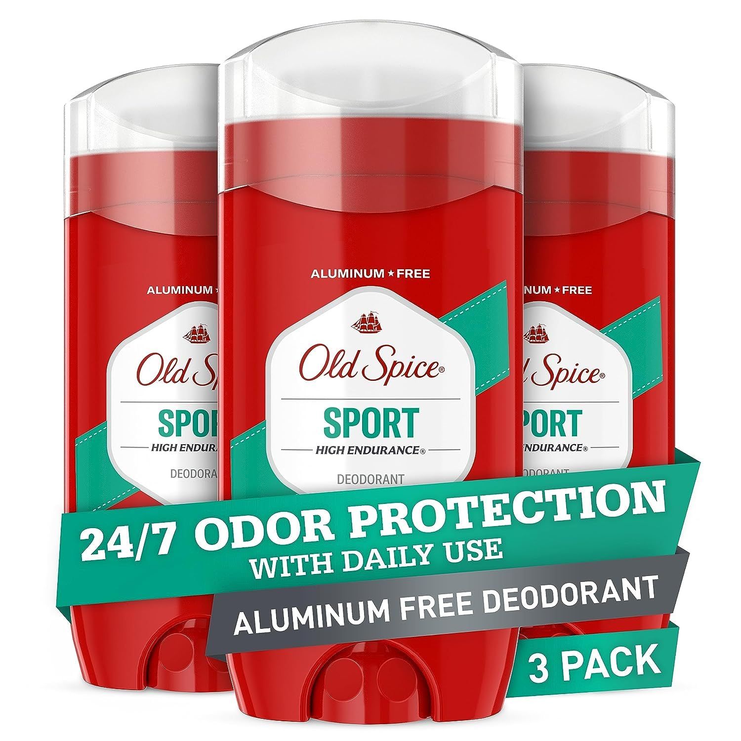 Old Spice Aluminum Free Deodorant for Men, 247 Odor Protection, Eliminates Odors with Lasting Freshness, High Endurance, Sport Scent, 3 oz (Pack Of 3)