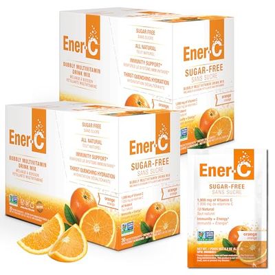 Ener-C Sugar Free Energy Orange Multivitamin Drink Mix Vitamin C 1000mg Electrolytes - Natural Immunity Support with Real Fruit Juice Powders Non-GMO Vegan Gluten Free - 60 Count