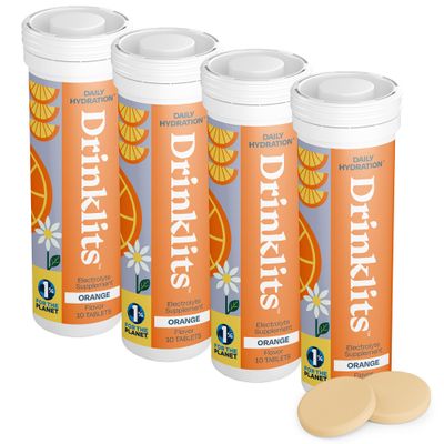 Drinklits Orange Daily Electrolyte Hydration Tablets (4) Tube Bundle 0g Sugar - Natural Sports Drink - Great Taste 4 Pack (40 Servings)