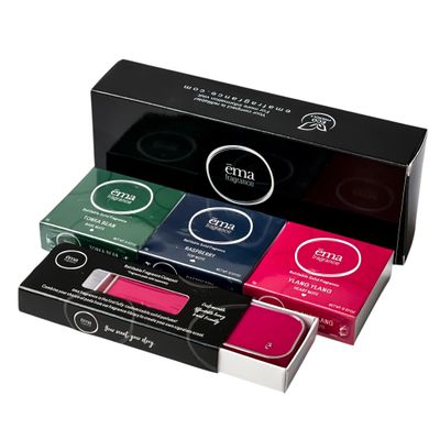 ma Fragrance Solid Perfume Discovery Set, 3 Solid Fragrance Pods Refillable Compact Case in Pink (Tonka Bean, Ylang Ylang, Raspberry) Vegan, Alcohol Free, travel-friendly
