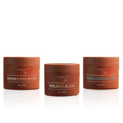 Crowned Skin King, Reign, and Monarch Cologned Body Butter Bundle Sensual, Nautical, Spicy Scents Infused with Organic Shea Mango Butters Moisturizing Formula with All-Day Fragrance