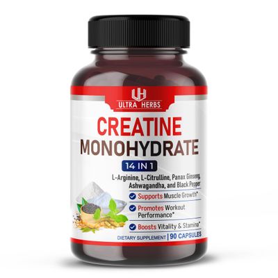 Ultra Creatine Pills Creatine Monohydrate Capsules Enhanced with L-Arginine, L Citrulline, Ginseng Support Stamina, Energy Muscle Growth 90 Capsules