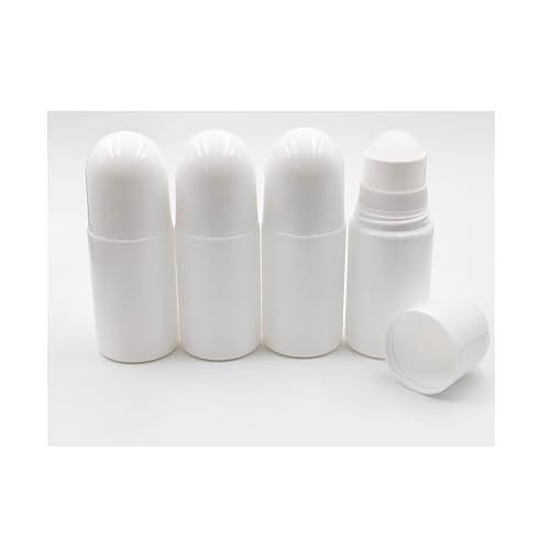 YYNGJCK 4Packs 1.7oz 50mL Roll-on Bottles Empty Refillable Roller White Plastic Anti-perspirant Roller Ball Perfume Bottles for DIY Deodorants, Essential Oils, and Fragrances