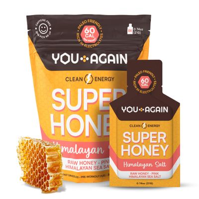You Again Super Honey Clean Energy Gel, Honey Himalayan Salt Electrolyte Replenishment Running Fuel Endurance Workouts Cycling Gel Paleo Carnivore Snack Gluten-Free USA Made 8-Pack