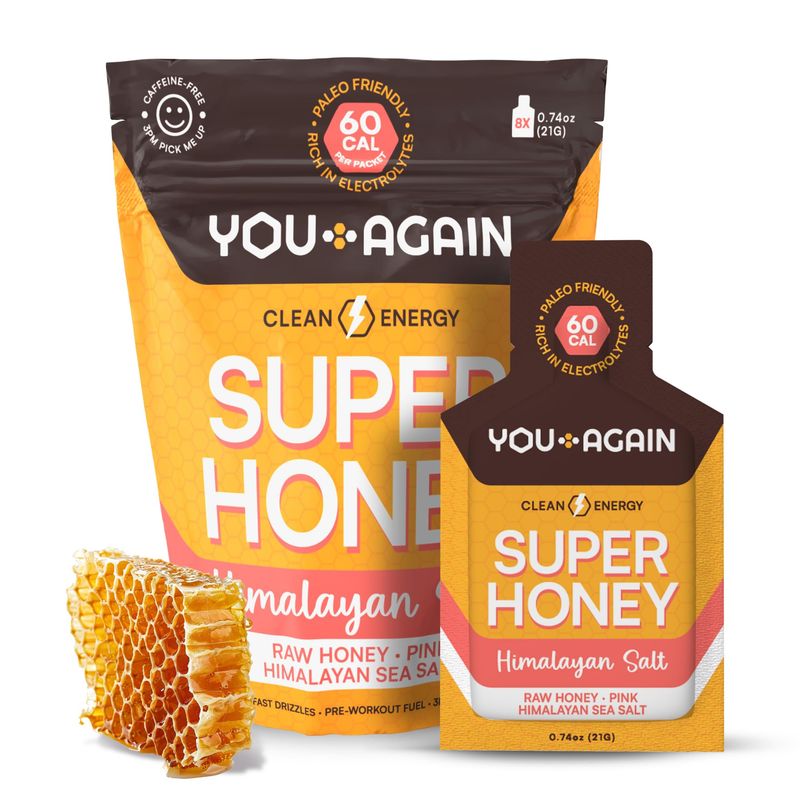 You Again Super Honey Clean Energy Gel, Honey Himalayan Salt Electrolyte Replenishment Running Fuel Endurance Workouts Cycling Gel Paleo Carnivore Snack Gluten-Free USA Made 8-Pack