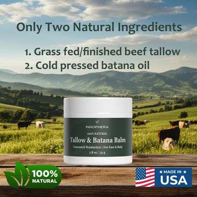 Innophera Beef Tallow Balm for Skin Care With Batana Oil from Honduras 100 Natural Moisturizer for Sensitive Skin, Face, and Body Unscented 1.8 oz.