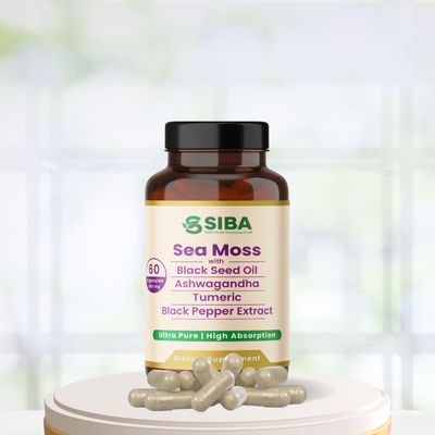 SIBA Ultra Pure High Absorption Sea Moss Blend Capsule with Black Seed Oil, Ashwagandha, Turmeric, and Black Pepper Extract