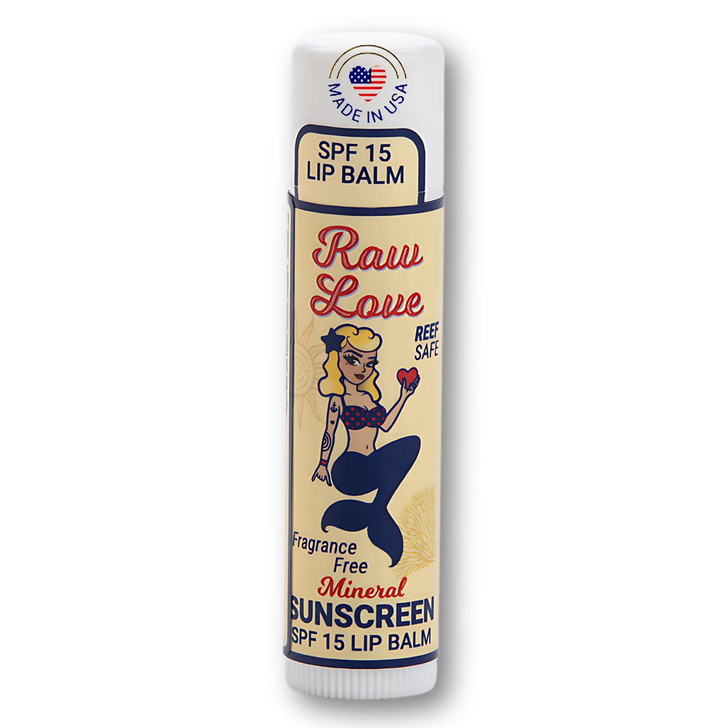 Raw Love SPF 15 Mineral Sunscreen Lip Balm Reef Safe, Hawaii 104 Reef Act Compliant, Fragrance-Free Broad Spectrum Natural Lip Care with Non-Nano Zinc Oxide Made in USA 0.15 Oz