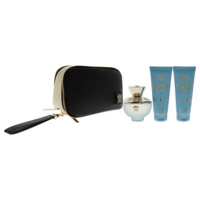 Versace Dylan Turquoise Pour Femme 3.4oz EDT Spray, 3.4oz Perfumed Body Gel, 3.4oz Perfumed Bath and Shower Gel, Pouch Women 4 Pc Gift Set