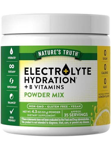 Nature&#39;s Truth Electrolytes Powder No Sugar Vegan, Non-GMO Gluten Free Supplement for Hydration with B Vitamins Refreshing Lemon Flavor