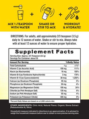 Nature's Truth Electrolytes Powder No Sugar Vegan, Non-GMO Gluten Free Supplement for Hydration with B Vitamins Refreshing Lemon Flavor