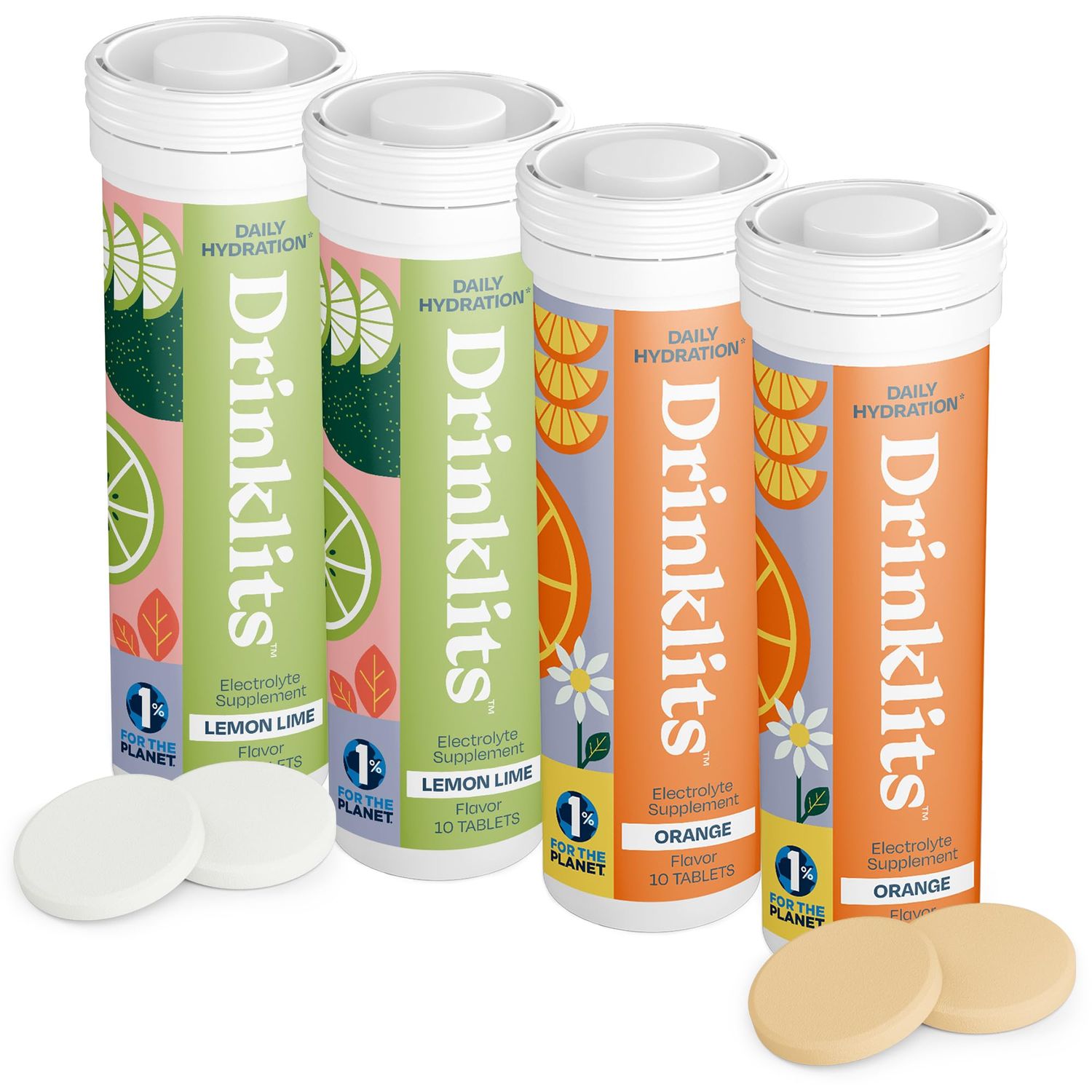 Drinklits Lemon-Lime Orange Electrolyte Tablets (4) Tube Bundle Citrus Hydration Combo Pack Delicious Natural Flavors - 0g Sugar - Daily Use 40 Servings - 10 Tablets Per Tube