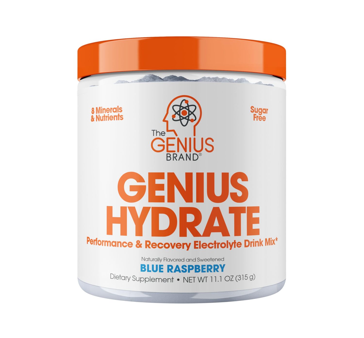 The Genius Brand - Genius Hydrate Powder Drink Mix Blue Raspberry 50 Serving - Electrolyte Hydration Booster Supplement with Coconut Water Potassium Magnesium Zinc Sugar Free No Artificial Sweeteners