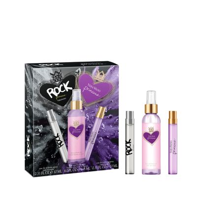 Vera Wang Princess Rock Princess, Body Mist and Eau de Toilette Spray (2) 3 Piece Gift Set, Notes of Peach, Jasmine, and Vanilla, Women&#39;s Fragrance, Long Lasting, Everyday Fragrance