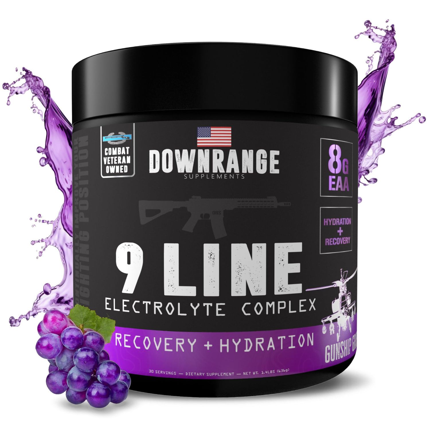 DownRange 9 Line Recovery Hydration Powder, Electrolytes, Essential Amino Acids Coconut Water Powder for Muscle Recovery, Energy Rehydration, 30 Servings (Grape)