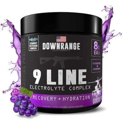 DownRange 9 Line Recovery Hydration Powder, Electrolytes, Essential Amino Acids Coconut Water Powder for Muscle Recovery, Energy Rehydration, 30 Servings (Grape)