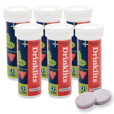 Drinklits Strawberry Immune Support Tablets (6) Tube Bundle Daily Immunity - 0g Sugar - Vitamins - Electrolytes - Herbal Blend 60 Servings - 10 Tablets per Tube