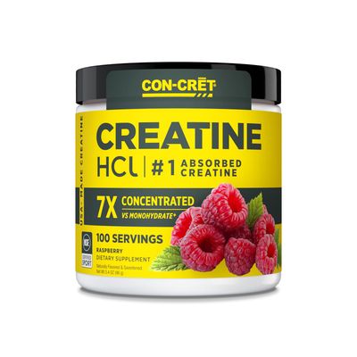 CON-CRET Creatine HCl Powder Muscle, Cognitive, Cellular Energy Support No Bloating or Cramps USA Made NSF Certified Raspberry (100 Serving)