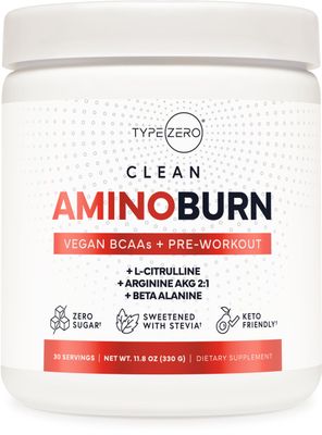 Type Zero AminoBurn - Natural Pre Workout BCAA (Tropical Punch 30serv) Sugar Free BCAAs Amino Acids Supplement Keto Preworkout, Amino Preworkout and Post Workout Drink