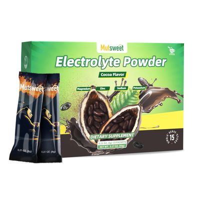 Mutsweet Hydrate Electrolytes Powder Packets, Electrolytes Powder No Sugar Electrolytes Drink Mix with 4 Electrolytes, Vegan, Non-GMO - 15 Sticks - Cocoa Flavor