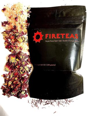 FIRETEAS - Royal Rose Bath Salts with Saffron - Dead Sea Salt, Himalayan Salt, Saffron Threads, Rose Petals Sweet Orange Essential Oil. Bath of The Royalty Great Fragrances Relaxing Effects.