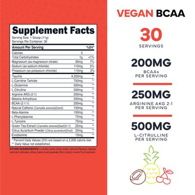 Type Zero AminoBurn - Natural Pre Workout BCAA (Tropical Punch 30serv) Sugar Free BCAAs Amino Acids Supplement Keto Preworkout, Amino Preworkout and Post Workout Drink