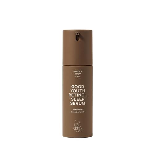 SWEET JULY SKIN Good Youth Retinol Sleep Serum, Lavender,Retinol, Lactic Acid, Turmeric Root Oil, Gently Reset Renew, Hydrating, Clean Fragrance Free 1 Fl oz
