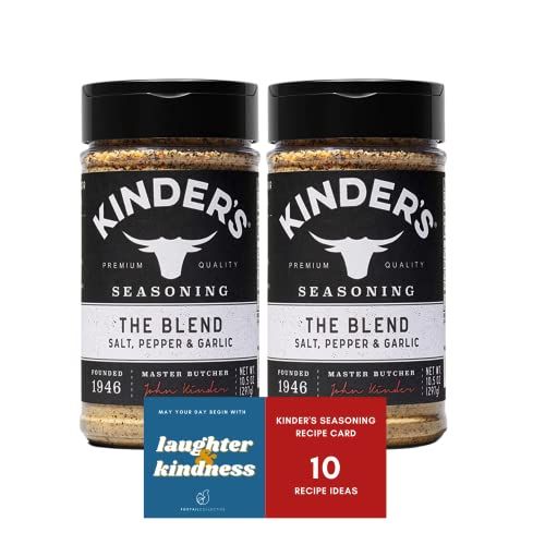 Kinders The Blend Seasonings Bundle - Two XL 10.5-ounce Bottles 10 Recipe Ideas Fridge Decal, Great for Grilling Meats More (Garlic Salt, Pepper, No MSG) from FOXTAIL COLLECTIVE. Gluten-Free Non-GMO