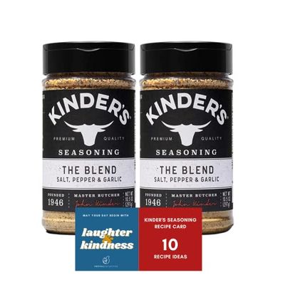 Kinders The Blend Seasonings Bundle - Two XL 10.5-ounce Bottles 10 Recipe Ideas Fridge Decal, Great for Grilling Meats More (Garlic Salt, Pepper, No MSG) from FOXTAIL COLLECTIVE. Gluten-Free Non-GMO