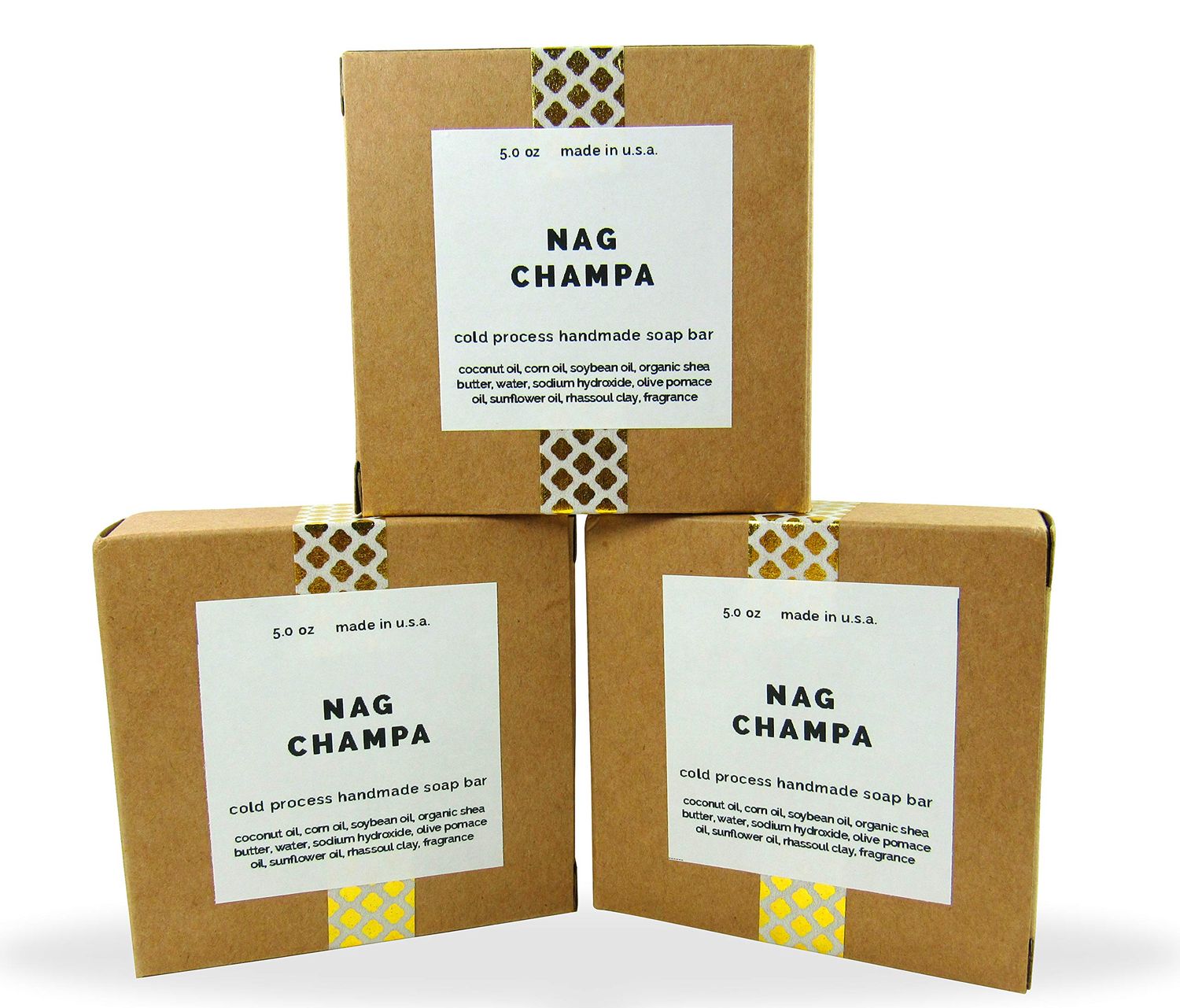 Missam Cold Processed Handmade Soaps in Unisex Fragrances, 3 Pack Full Size Bars, Made in USA (Nag Champa)