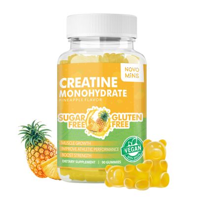 novomins Creatine Monohydrate Gummies for Men Women, Chewables Creatine Monohydrate for Muscle Strength, Muscle Builder, Energy Boost, Pre-Workout Supplement(90 Count)-Pineapple Flavor.