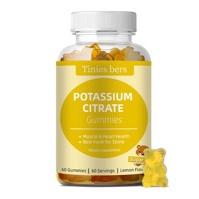 Potassium Gummies for Adults Kids, Sugar Free, Support Leg Cramps Muscle Heart Health, Vital Electrolyte, as Potassium Citrate, Best Potassium Gummies for Stones, Vegan, Non-GMO, Lemon Flavor, 60