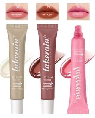 Tinted Lip Butter Balm-3 Colors Vanilla Beige Brown Pink Sugar Lip Gloss,Clear Jelly Yummy Tint Lip Stain,Long Lasting Hydrating Glow Reviver Lip Care Oil,Women&#39;s Day Makeup Gift for Women-Set A