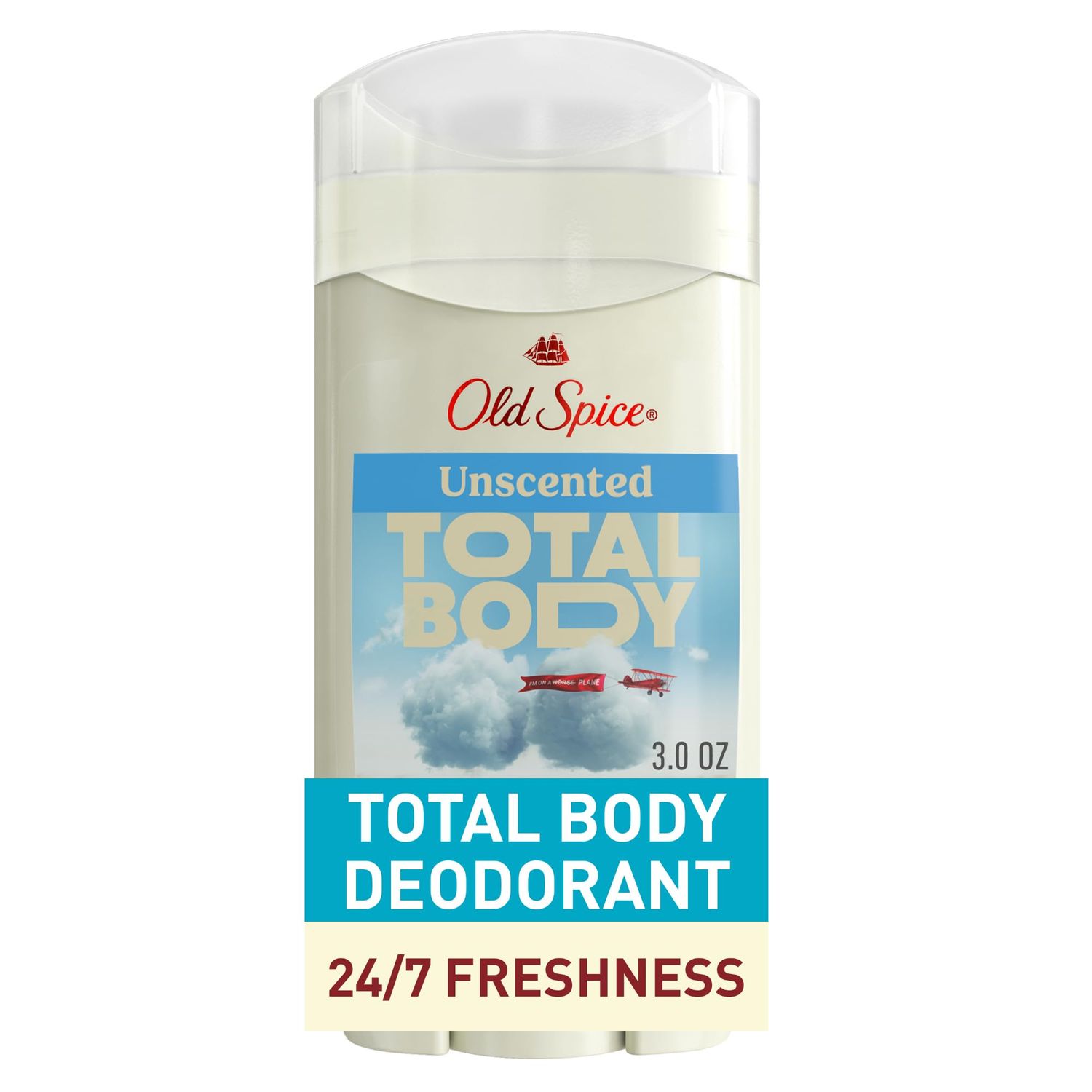 Old Spice Whole Body Deodorant for Men, Total Body Deodorant, Unscented, Aluminum Free Deodorant Stick for 247 Freshness Dermatologist Tested Whole Body Deodorant, 3.0 oz