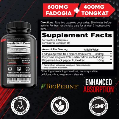 Ultra Concentrated 86,000mg Fadogia Agrestis Tongkat Ali Blend - 2001 Tongkat Ali 101 Fadogia Agrestis Bioperine - Maximum Strength Blend for Athletic Performance Muscle Mass - 120 V-Caps