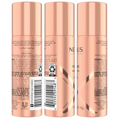 Nexxus Travel Hairspray and Mousse Bundle - Comb Thru Flexible Hold Hairspray (1.5 Oz) 2-Pack Volume Medium Hold Mousse (2 Oz) 2-Pack, Anti-Humidity, Frizz Control, Rose Fragrance